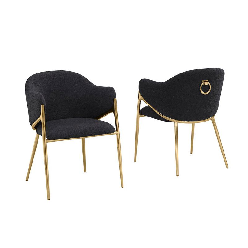 Best Quality Furniture Black Boucle Fabric Side Chairs With Gold Base