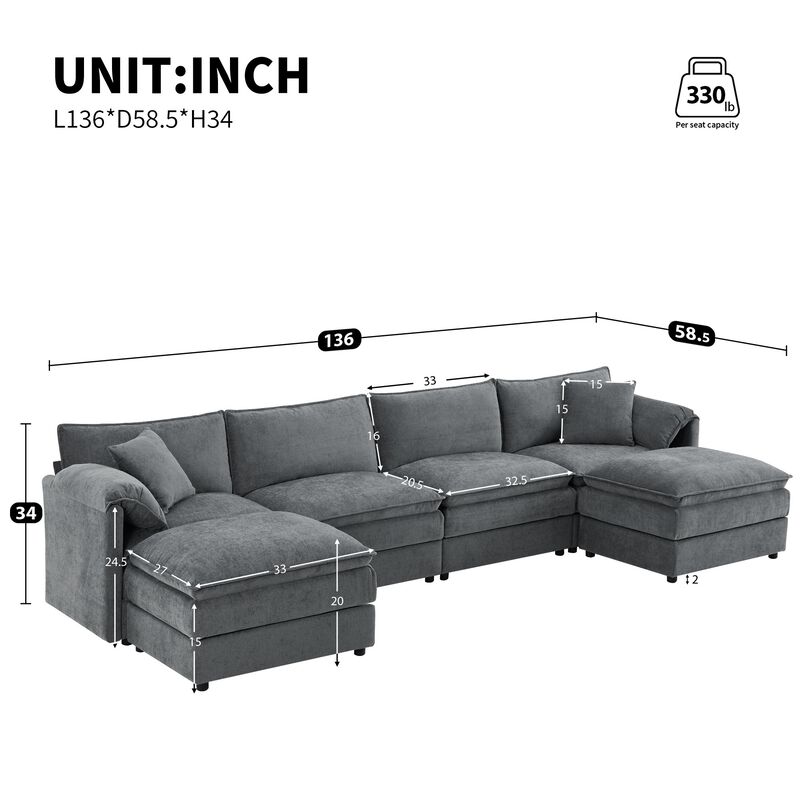 Fincep U-Shaped Modular Cloud Sectional Sofa image number 9
