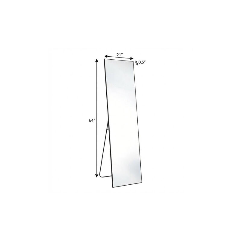 HomeRoots 64" Black Aluminum Freestanding And Wall Mounted Framed Full Length Mirror image number 4