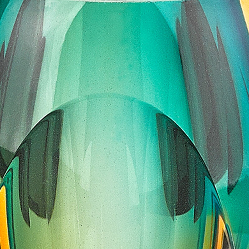 HomeRoots 6" Clear Amber and Green Abstract Murano Glass Table Vase image number 4