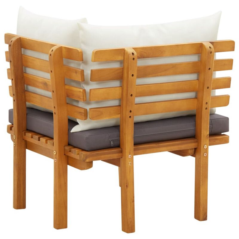 Roma Outdoor Modular Corner Chair, White Fabric, Solid Acacia Wood - Benzara