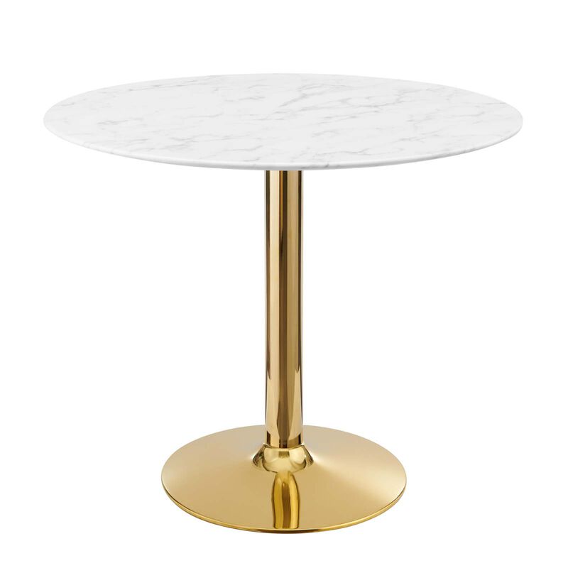 Modway - Verne 35" Artificial Marble Dining Table Gold White image number 0