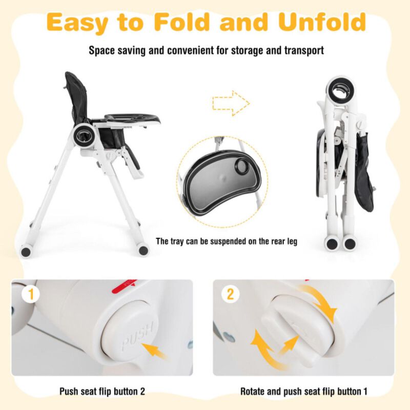 Hivvago Baby High Chair Foldable Feeding Chair with 4 Lockable Wheels