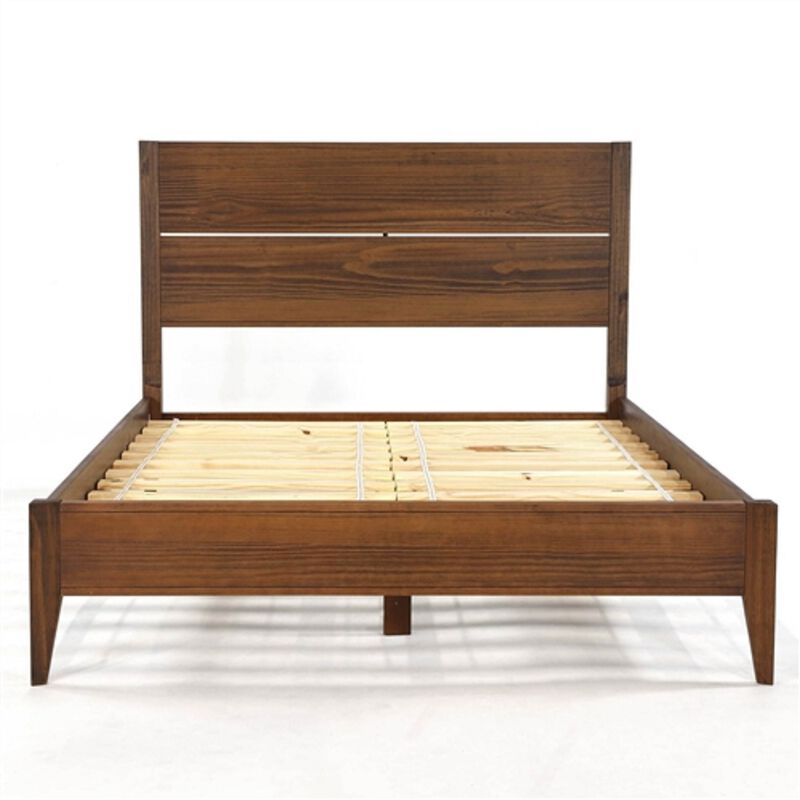 Mid-Century Modern Rustic Slatted Platform Bed &ndash; Sleek, Strong Construction