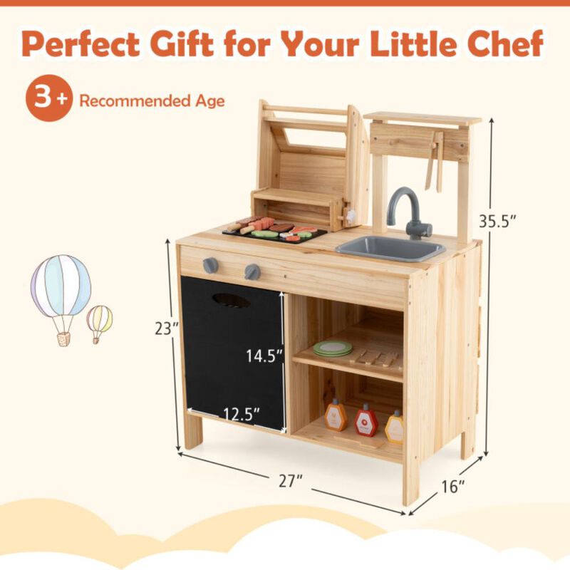 Hivvago Wooden Barbecue Grill Playset with Chalkboard and Sink and Cabinet