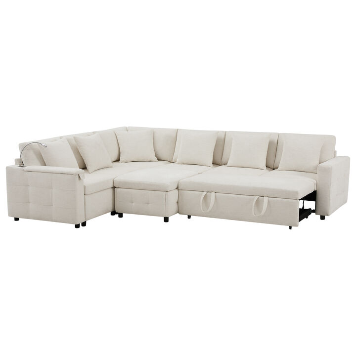 Merax Modular Sectional Pull-out Sofa Bed with Flip-up Table Panel