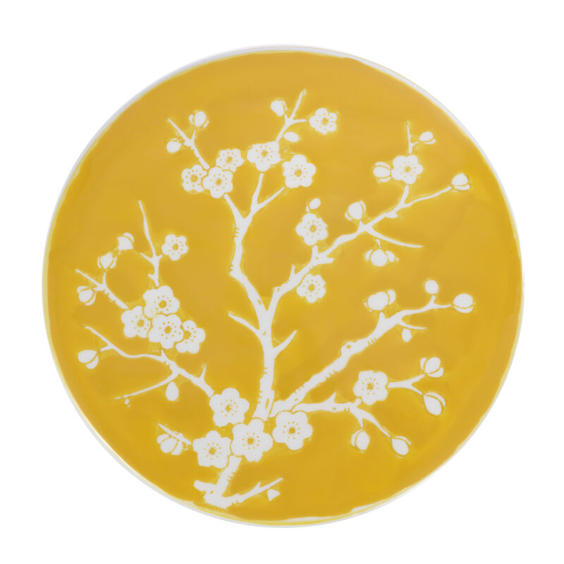 Cherry Blossom 17.75" Ceramic Garden Stool, Yellow/White