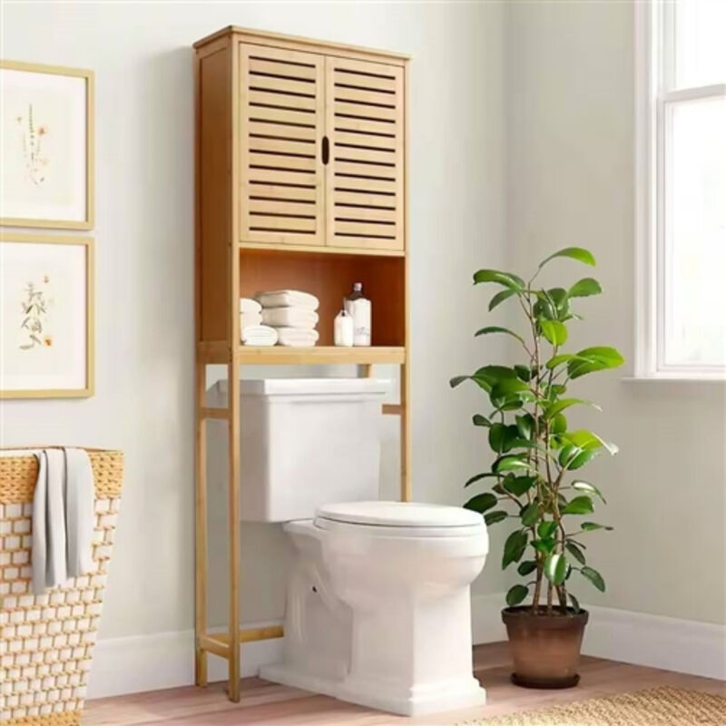 Wood Finish Bathroom Cabinet &ndash; Over the Toilet Storage Organizer with Adjustable Shelves