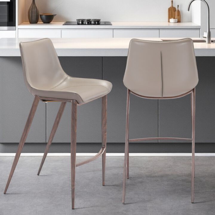 Hivvago Set of Two 30 Inch Gray And Brown Steel Low Back Bar Height Bar Chairs