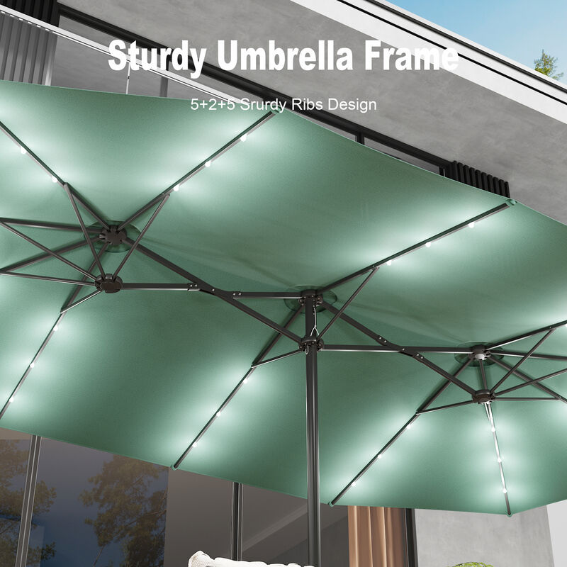 FUFU&GAGA 15-ft x 9-ft Mint Green Outdoor Cantilever Umbrella with Solar Panel, Base & Lights, Iron Frame Large Outdoor Offset Sunshade image number 5