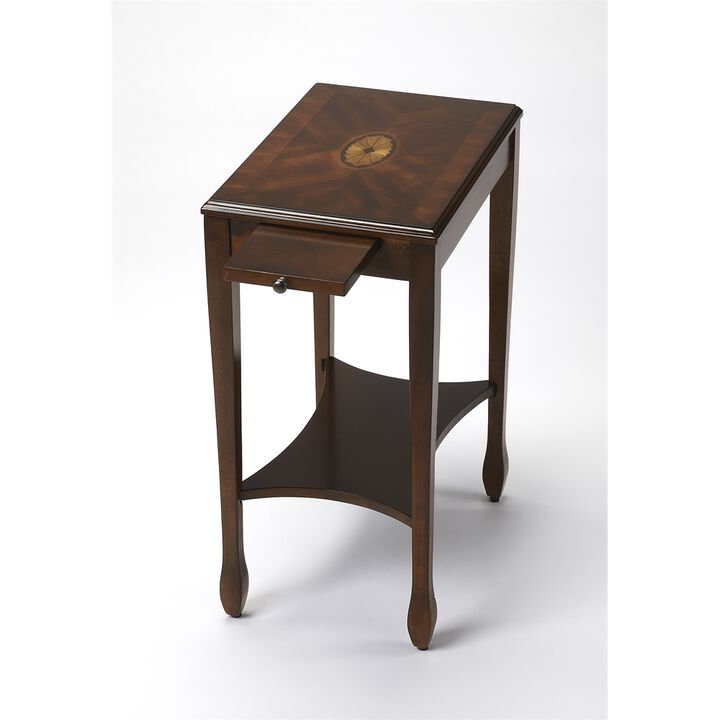 Dark Brown Narrow End Table with Drawers for Living Room