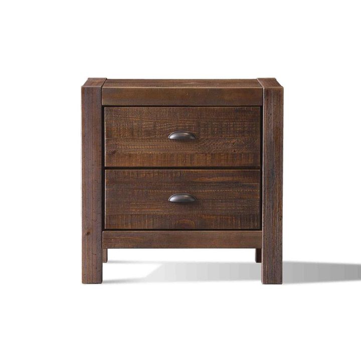 Hivvago Farmhouse Style Solid Pine Wood 2-Drawer Nightstand Bedside Table in Walnut