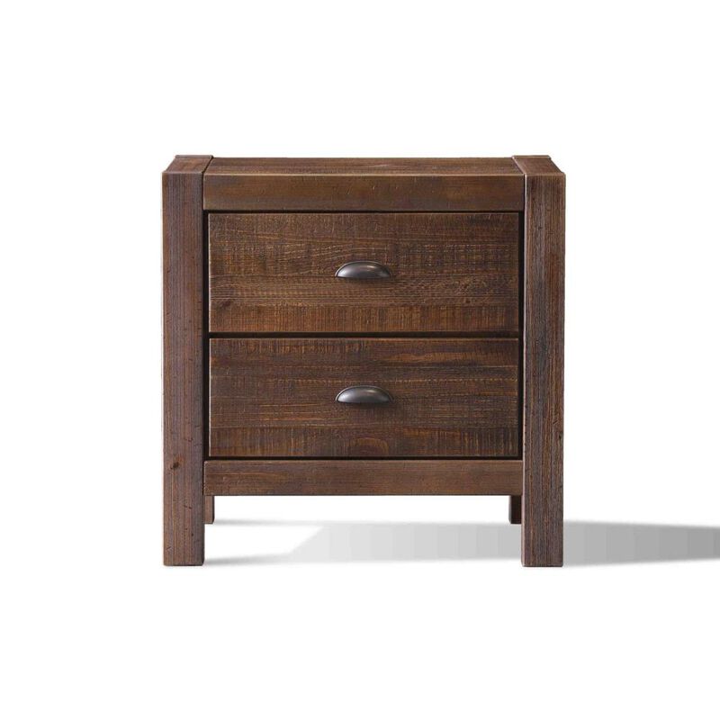 Hivvago Farmhouse Style Solid Pine Wood 2-Drawer Nightstand Bedside Table in Walnut