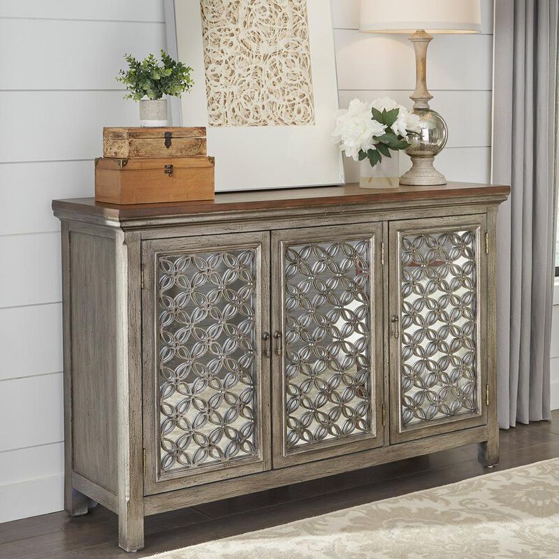 Liberty Furniture Westridge 3 Door Accent Cabinet in Wirebrushed Gray image number 1