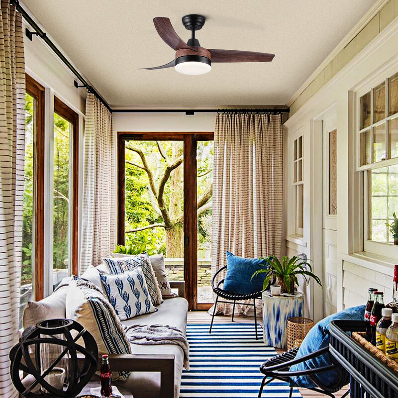 42 Inch Ceiling Fan with LED Light & Remote, Rustic Brown Wood Grain ABS Blades, 6-Speed image number 2