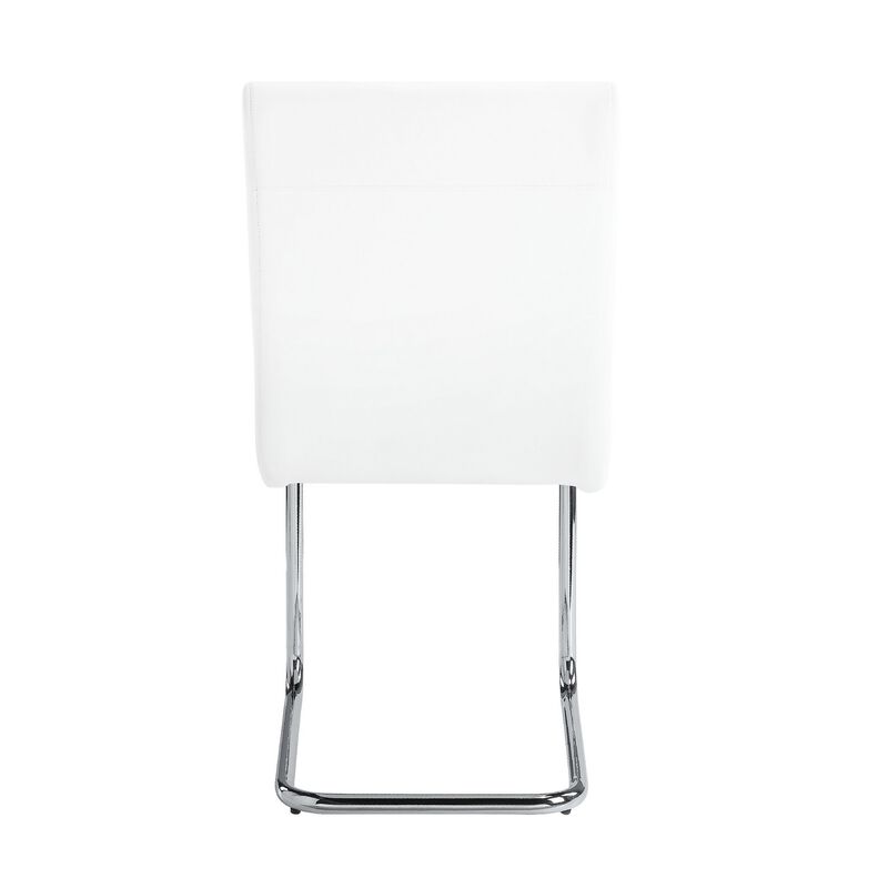 Tony 23 Inch Dining Side Chair, Vegan Faux Leather, Metal, Set of 2, White-Benzara