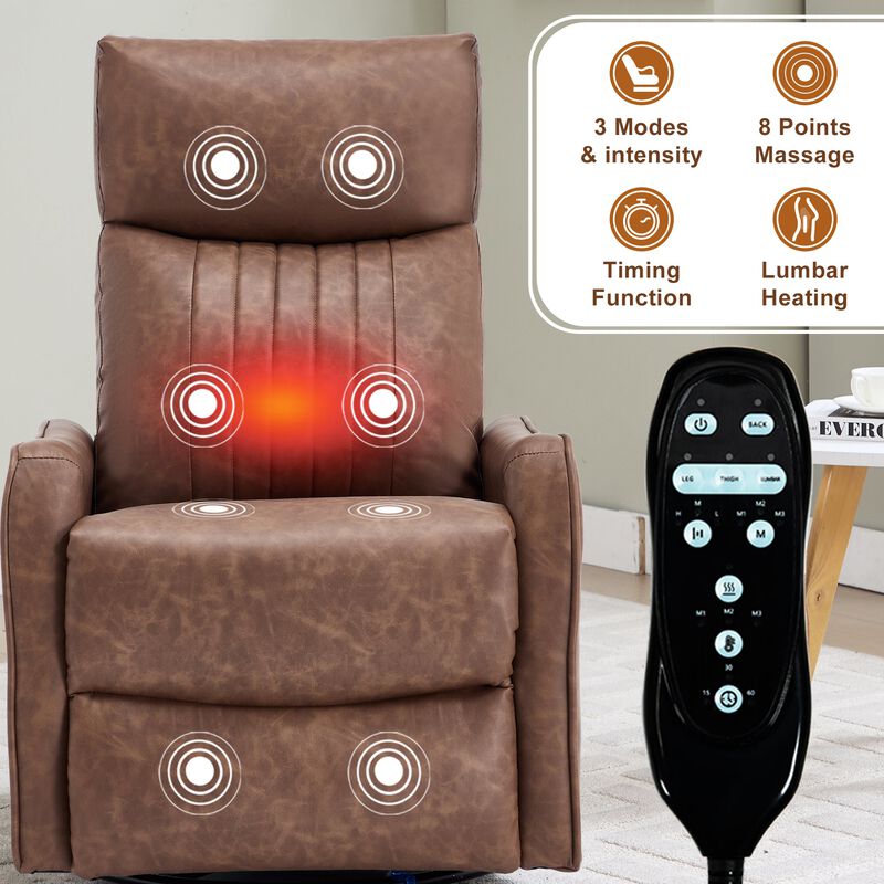Faux Leather Manual Recliner Chair with Heat and Massage, Living Room Rocker and Swivel Chair image number 3