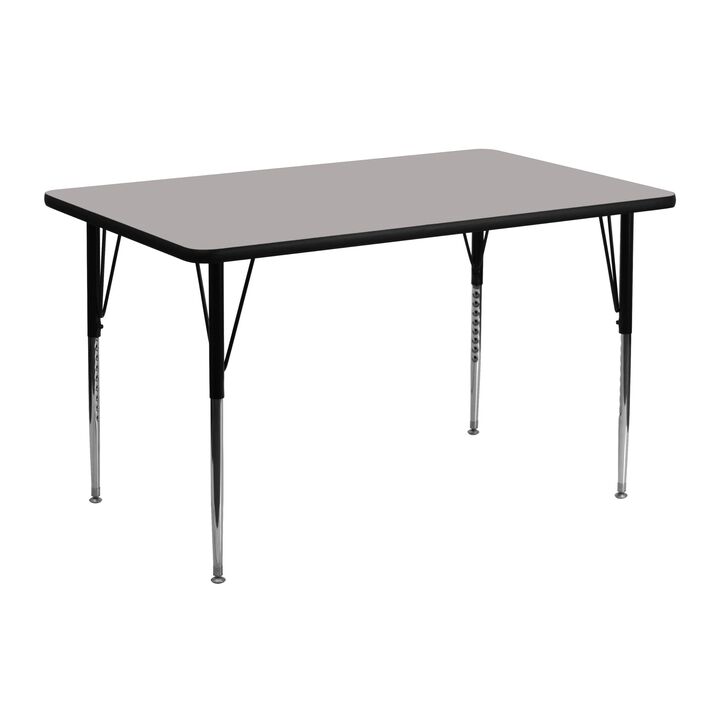 Flash Furniture 24''W x 48''L Rectangular Grey HP Laminate Activity Table - Standard Height Adjustable Legs