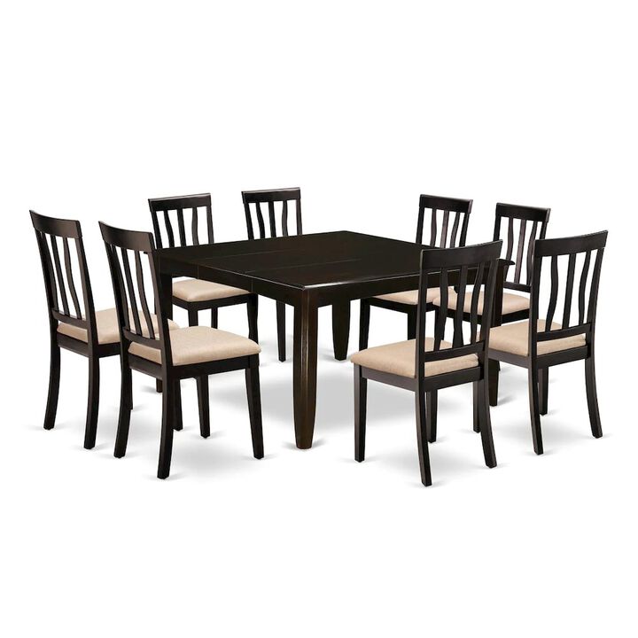 9 Pc Dining room set-Square gathering Table with Leaf and 8 Dining Chairs