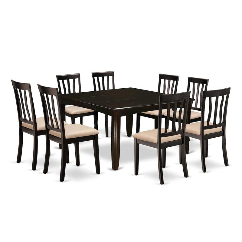 9 Pc Dining room set-Square gathering Table with Leaf and 8 Dining Chairs