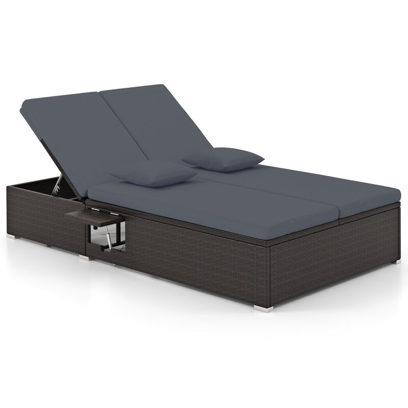 Double Chaise Patio Lounge with Thick Cushions and Foldable Side Trays image number 0