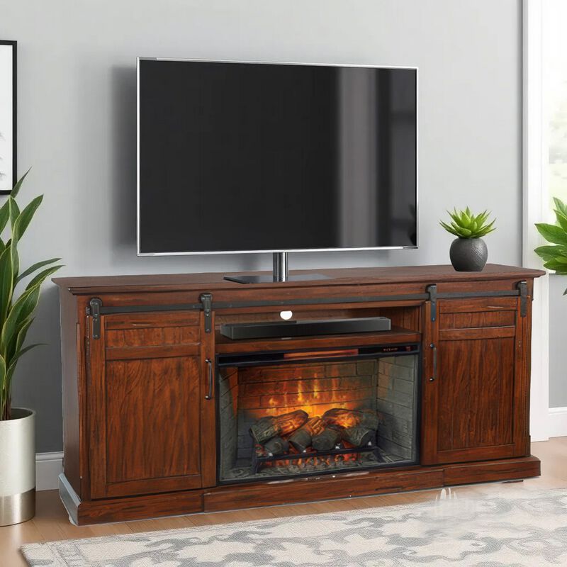 Reggie TV Media Entertainment Console, 2 Barn Doors, 78 Inch Brown