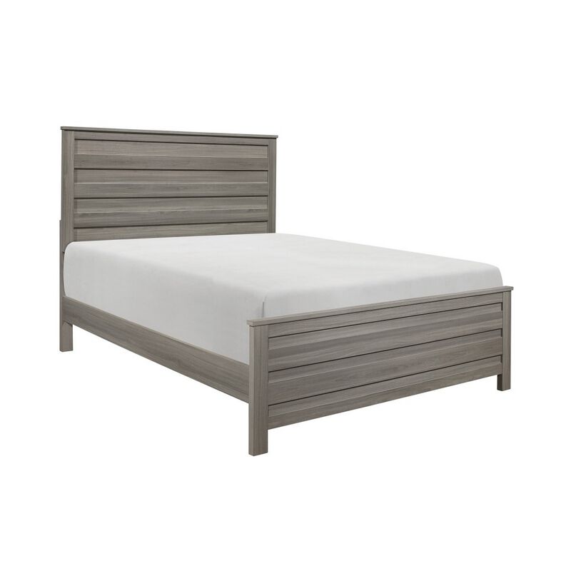Riley Transitional Queen Bed, Horizontal Plank Design, Dark Gray Finish-Benzara image number 1