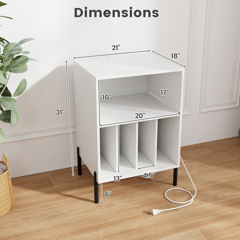 Record Player Stand with Shelf Storage and Charging Dock for Electronics image number 2
