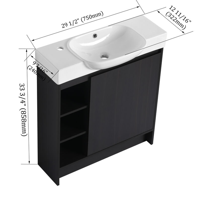 ELEMENT ACE Freestanding Bathroom Vanity with Ceramic Sink and Soft-Close Doors image number 2