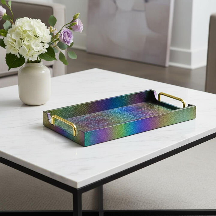 HomeRoots 16" Rainbow Faux Shagreen Serving Tray With Handles