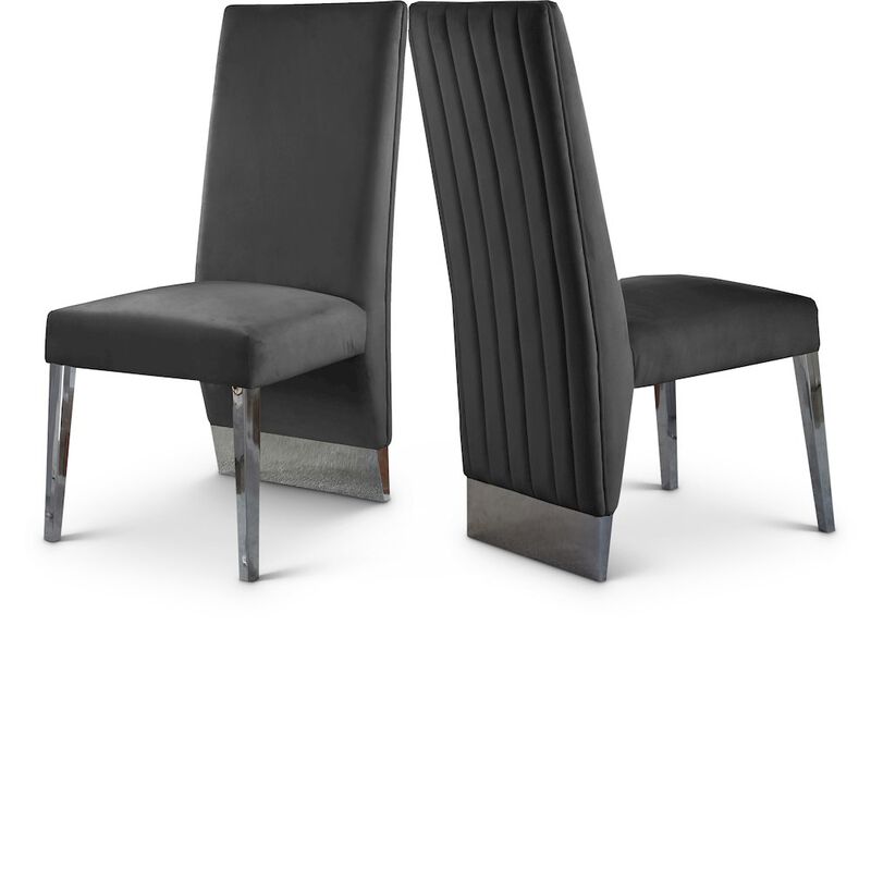 Meridian Furniture Porsha Grey Velvet Dining Chair, Set of 2