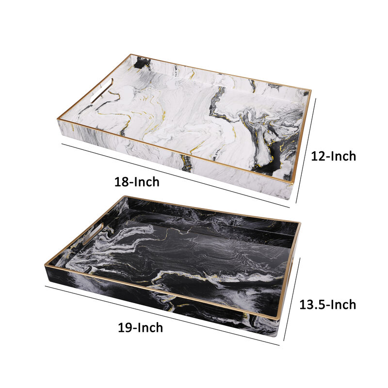 19, 18 Inch Set of 2 Modern Decorative Trays with Rims, Black and White image number 5
