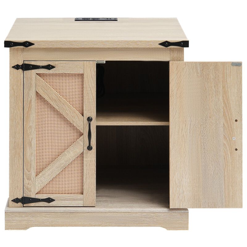 2-Tier Rectangular Rattan Coffee Table with Storage Shelf for Living Room or Bedroom