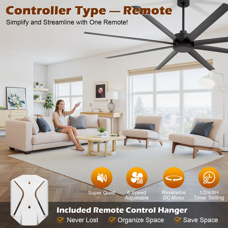 Breezary 84" Large Ceiling Fan No Light,8 Blade, Quiet DC Motor, Remote Control, 6 Speeds image number 3