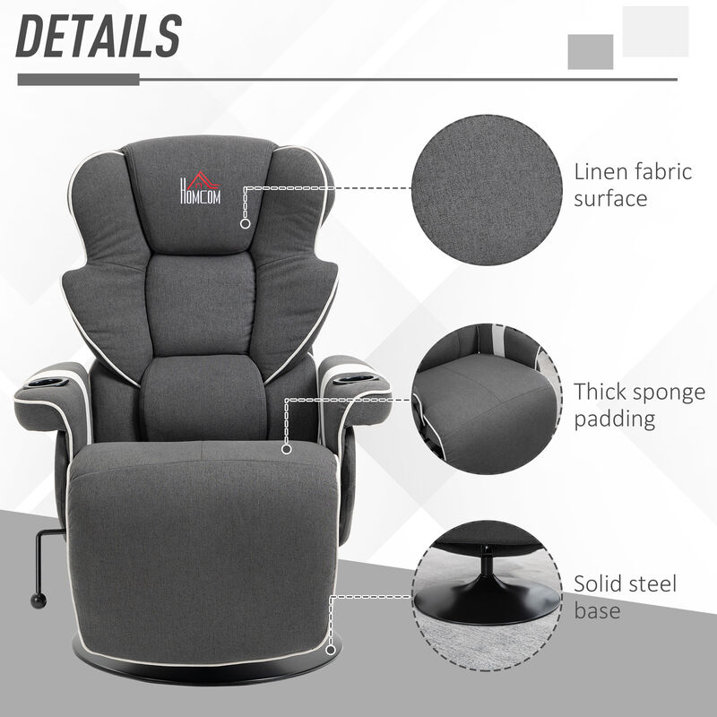 HOMCOM Manual Recliner, Swivel Lounge Armchair with Footrest and Two Cup Holders for Living Room, Black