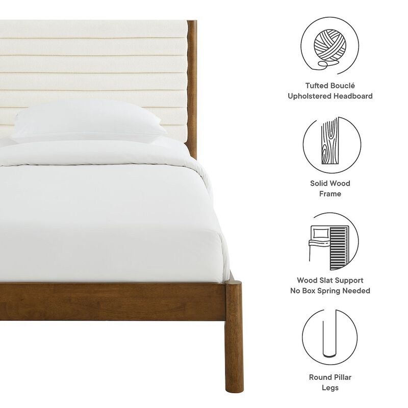 Olea Channel Tufted Boucle Solid Wood Twin Platform Bed image number 2