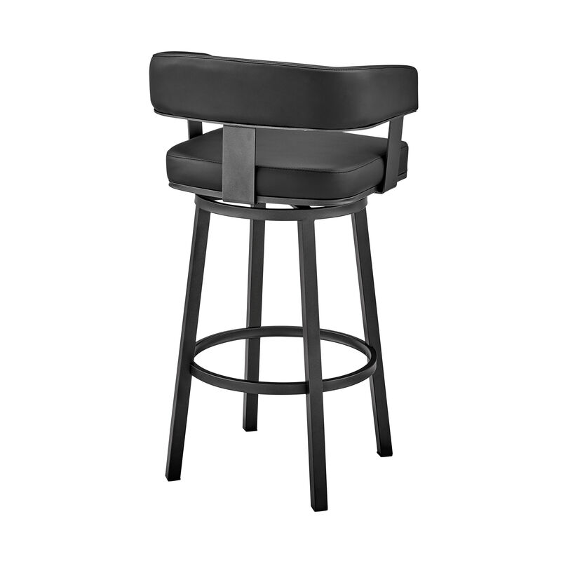 Lorin  Counter Height Swivel Bar Stool in Black Finish and Black Faux Leather