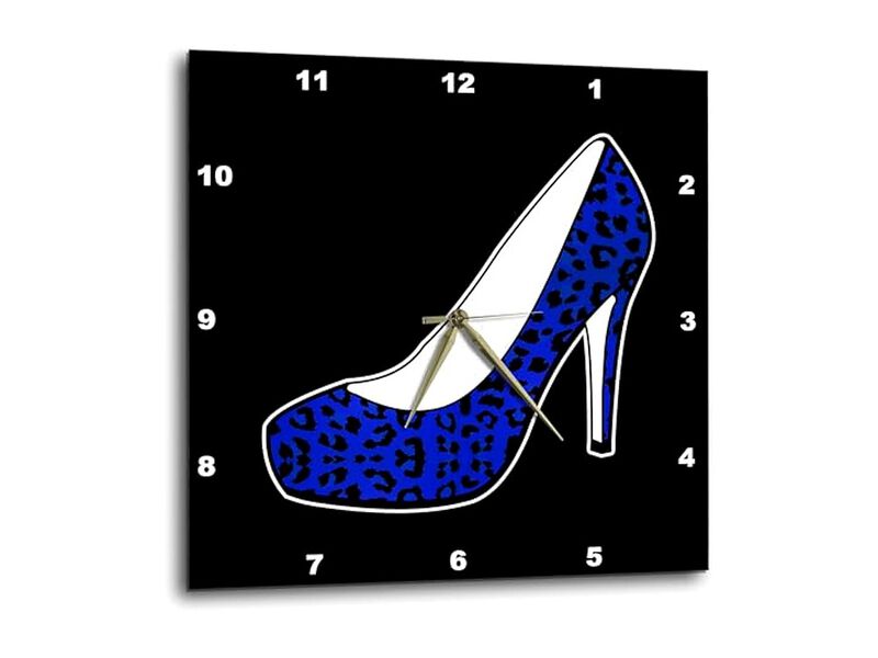 I Love Shoes Blue Cheetah High Heel Wall Clock 10 Inch Black Home Decor image number 0