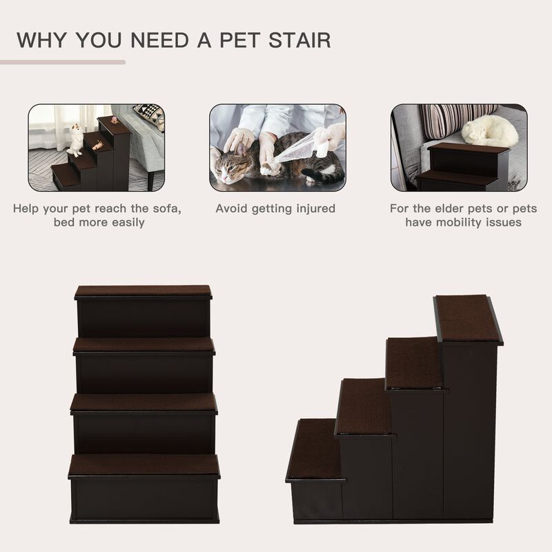 Dark Coffee Pet Steps: Cushioned 3-Tier Stairs for Small Dogs/Cats image number 4