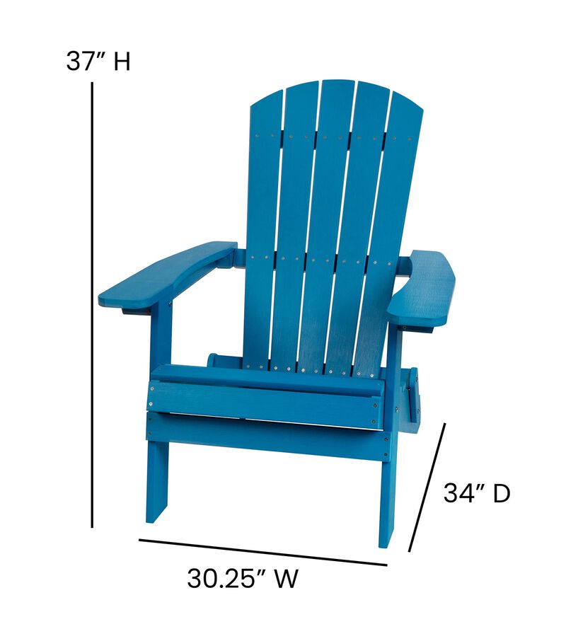 Flash Furniture Charlestown Commercial Folding Adirondack Chair - Blue - Poly Resin - Indoor/Outdoor - Weather Resistant