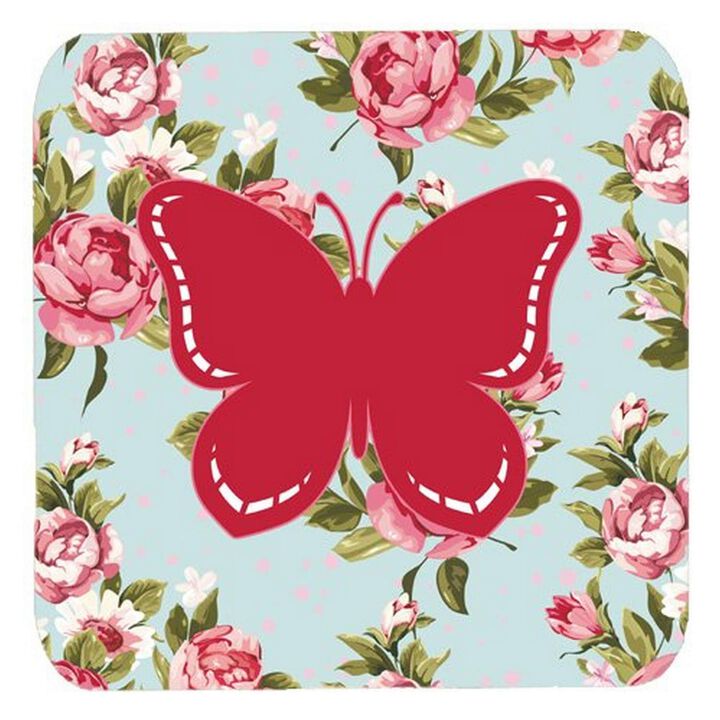 Caroline's Treasures BB1035-RS-BU-FC Butterfly Shabby Chic Blue Roses Foam Coasters (Set of 4), 3.5 H x 3.5 W, Multicolor