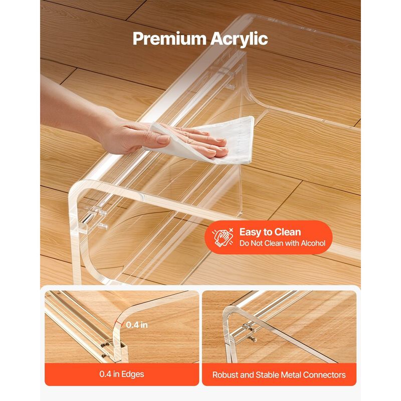Modern Acrylic Coffee Table 2 Tier Rectangle with Storage Shelf image number 6
