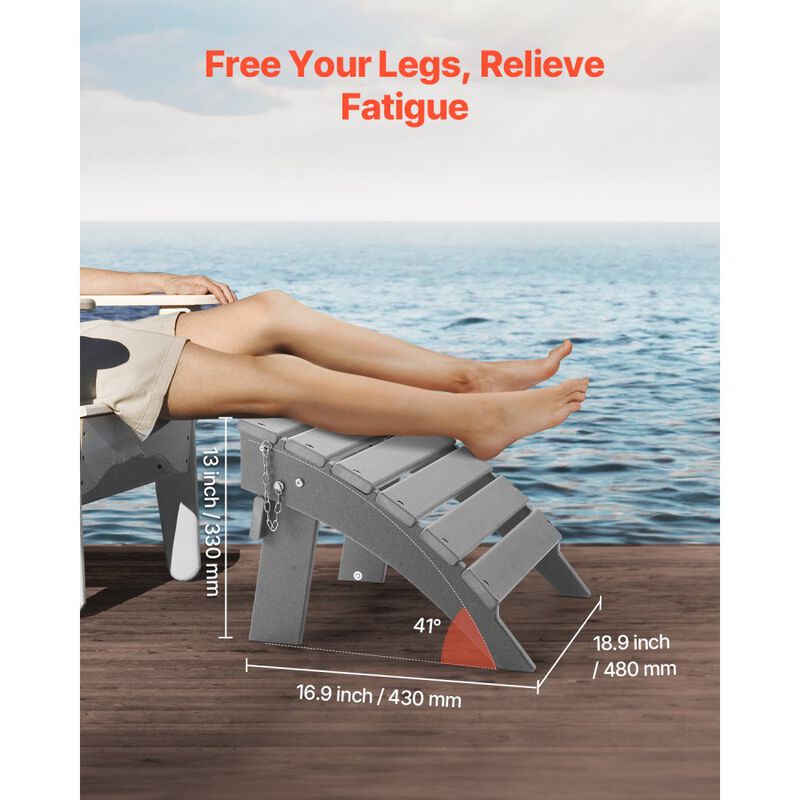 Outdoor Adirondack Ottoman, HDPE Plastic Foot Rest for Porch, Pool & Backyard - Grey image number 6