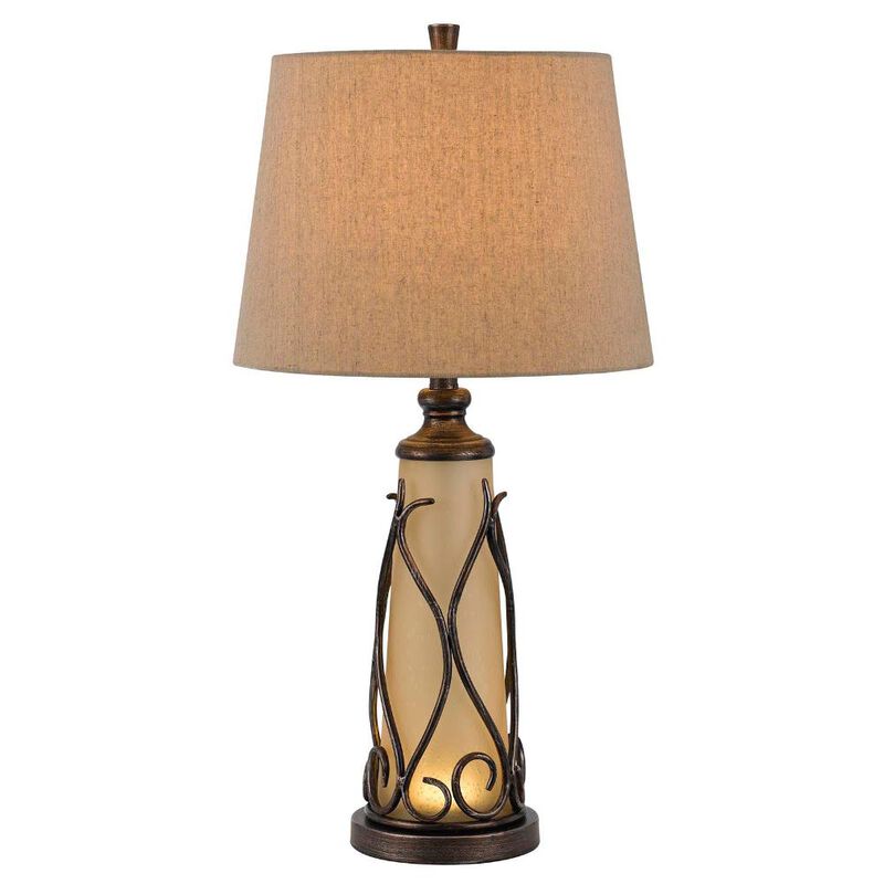 Hivvago 30" Brown Metal Two Light Table Lamp With Brown Empire Shade