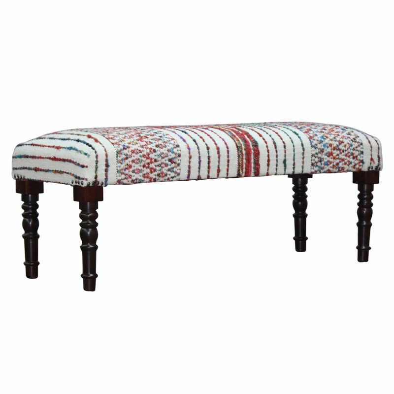 Stylish Upholstery Bench &ndash; Chevron Stripe Fabric Design with Strong Wooden Legs