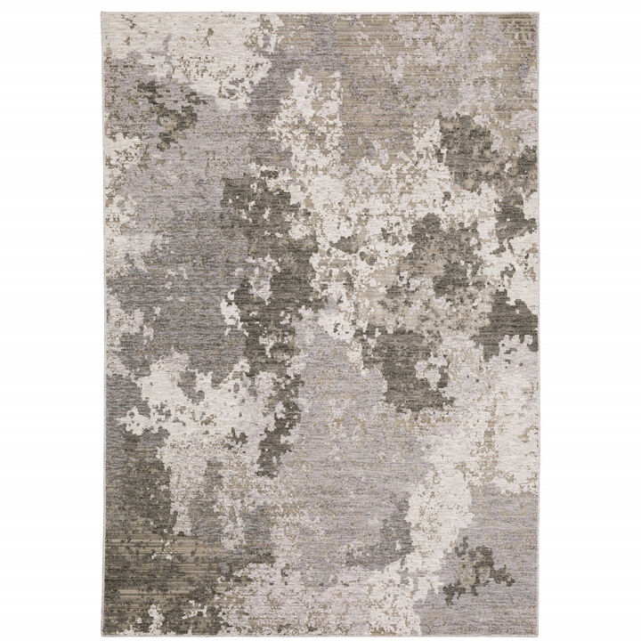 3 X 5 grey Ivory Beige Tan Brown And Black Abstract Power Loom Stain Resistant Area Rug