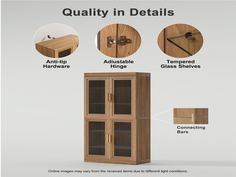 Contemporary Wooden Display Cabinet - 6 Shelf Organizer with Four Glass Doors