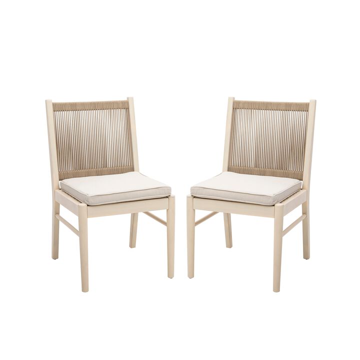Orry Dining Side Chair Set of 2, Sand Brown Roped Back, Acacia Wood