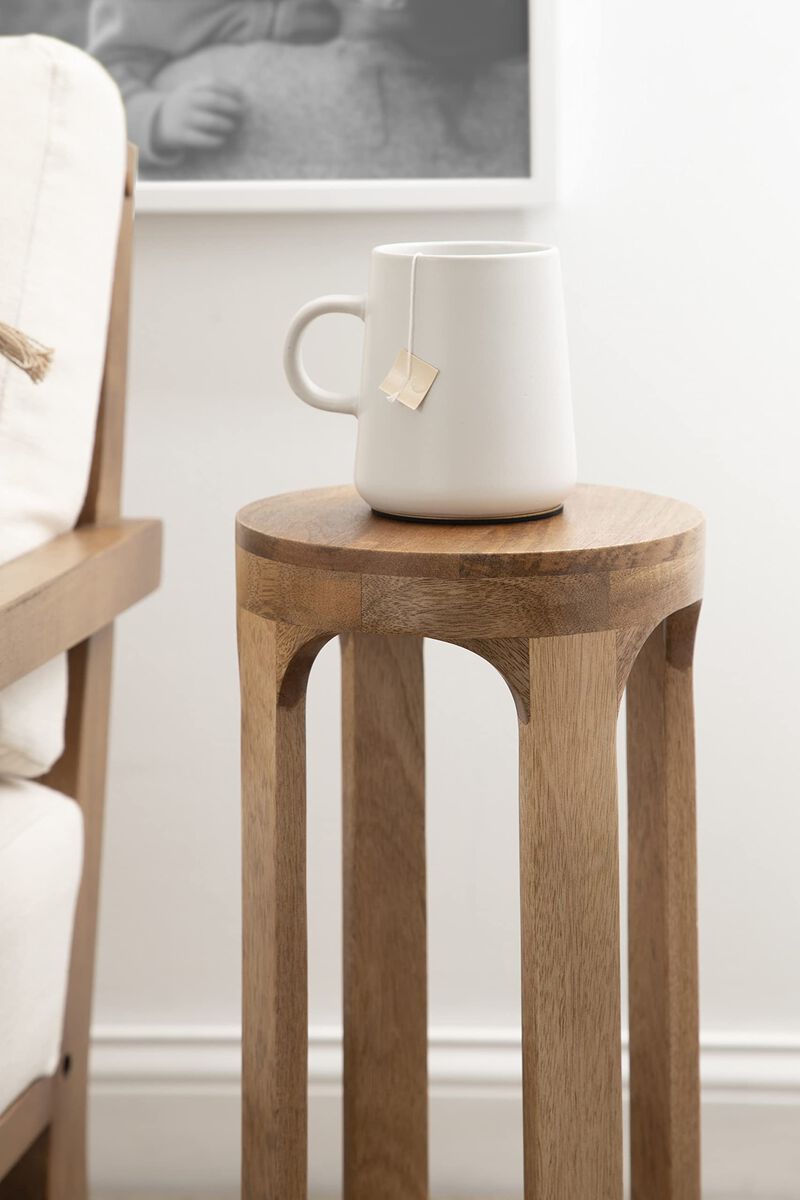 Kate and Laurel Dahl Wooden Round Drink Table, 12 x 23, Natural Brown, Transitional Boho Circle Wood Accent Pedestal Table for L