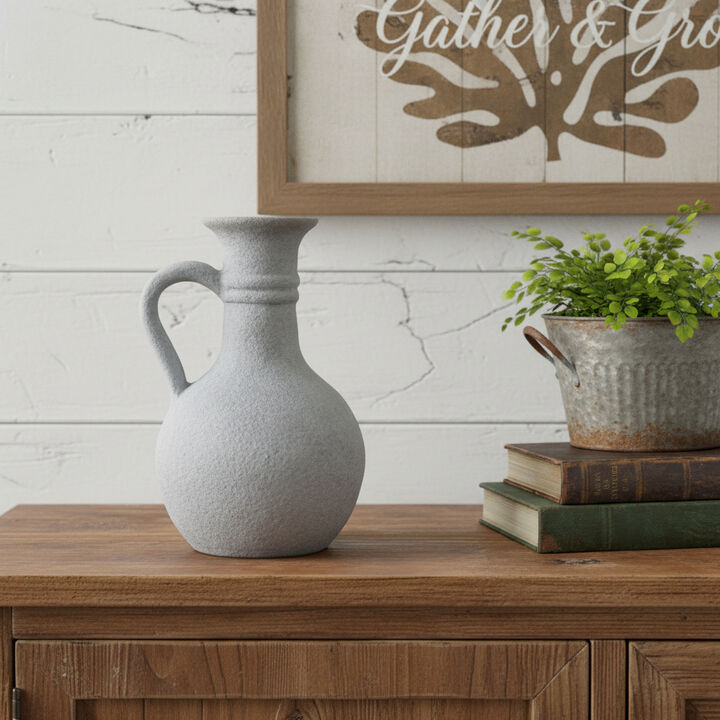 HomeRoots 9" Gray Resin Round Pitcher Vase